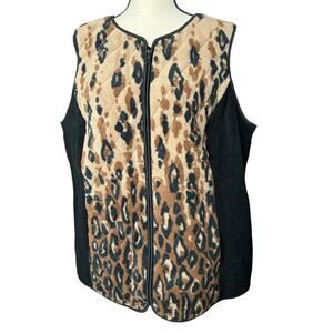 Bob Mackie Fleece Vest in Brown and Black Leopard Print Size 1X